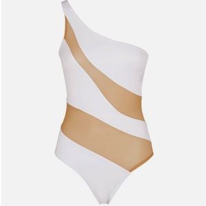 Norma Kamali Snake Mesh Mio Swimsuit White